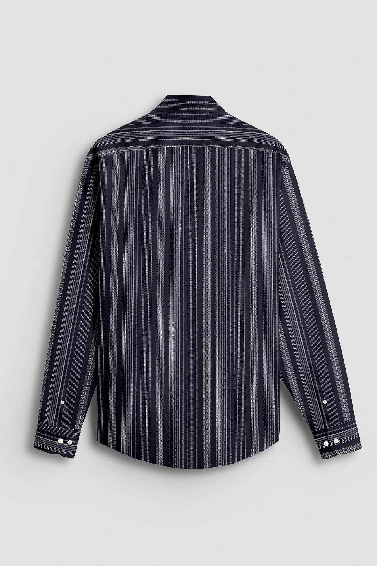 Dark Sapphire Blue and Sleet Gray Multitrack Thread Dash Stripes 2 ply Cotton Shirt