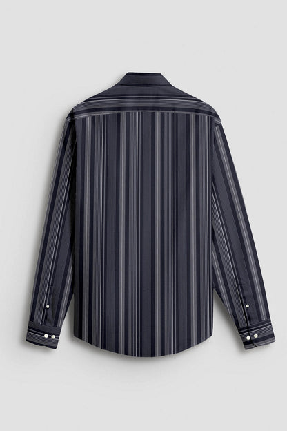 Dark Sapphire Blue and Sleet Gray Multitrack Thread Dash Stripes 2 ply Cotton Shirt