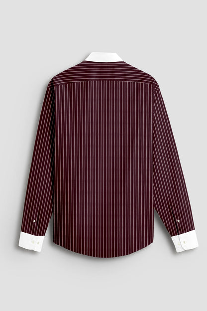 Cordovan Red and Salt White  Pinstripes Designer Cotton Shirt