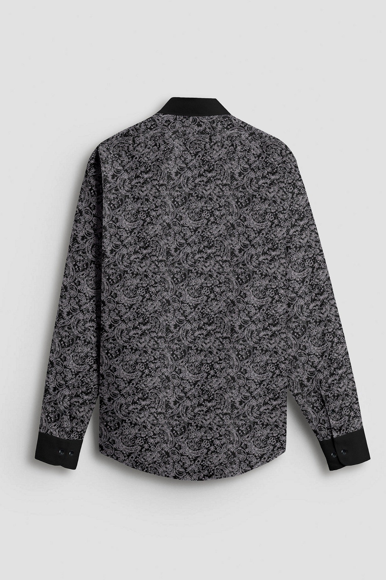Carbon Black and Meteorite Grey Paisley Pattern Printed Designer Giza Cotton Shirt