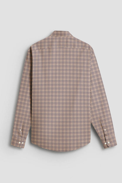 White with Wren Brown and Coffee Brown Hounds Tooth Checks 2 ply Giza Cotton Shirt