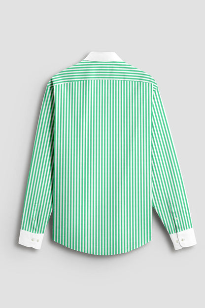 White and Zephyr Green Candy Stripes Designer Cotton Shirt