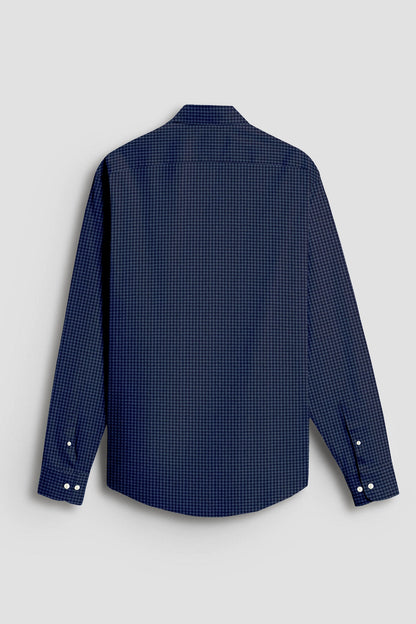 Charcoal Gray and Medieval Blue Gingham Checks Cotton Shirt