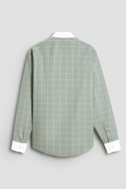 Celadon Green and Frost White Dash Checks Designer Cotton Shirt