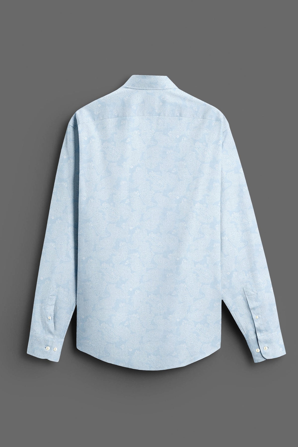 Pastel Blue And Snow White Paisley Patterned Printed Cotton Shirt