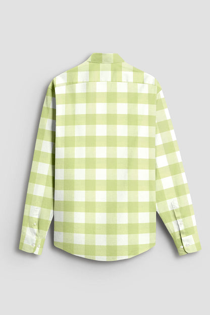Chameleon Green and Moon White Buffalo Checks Oxford Cotton Shirt