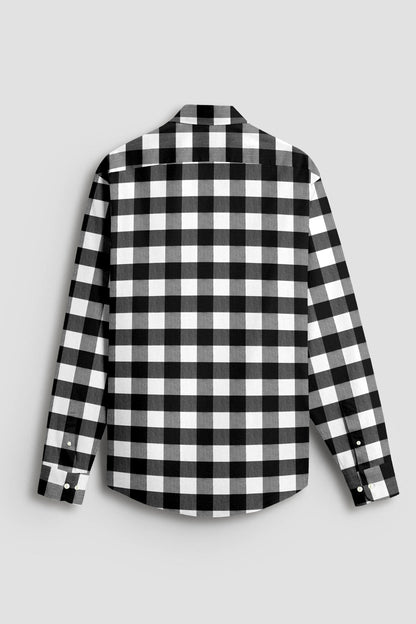 White and Carbon Black Buffalo Checks Cotton Shirt