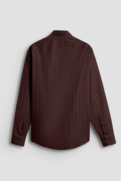 Oxblood Red and Raven Black Pinstripes Oxford Cotton Shirt