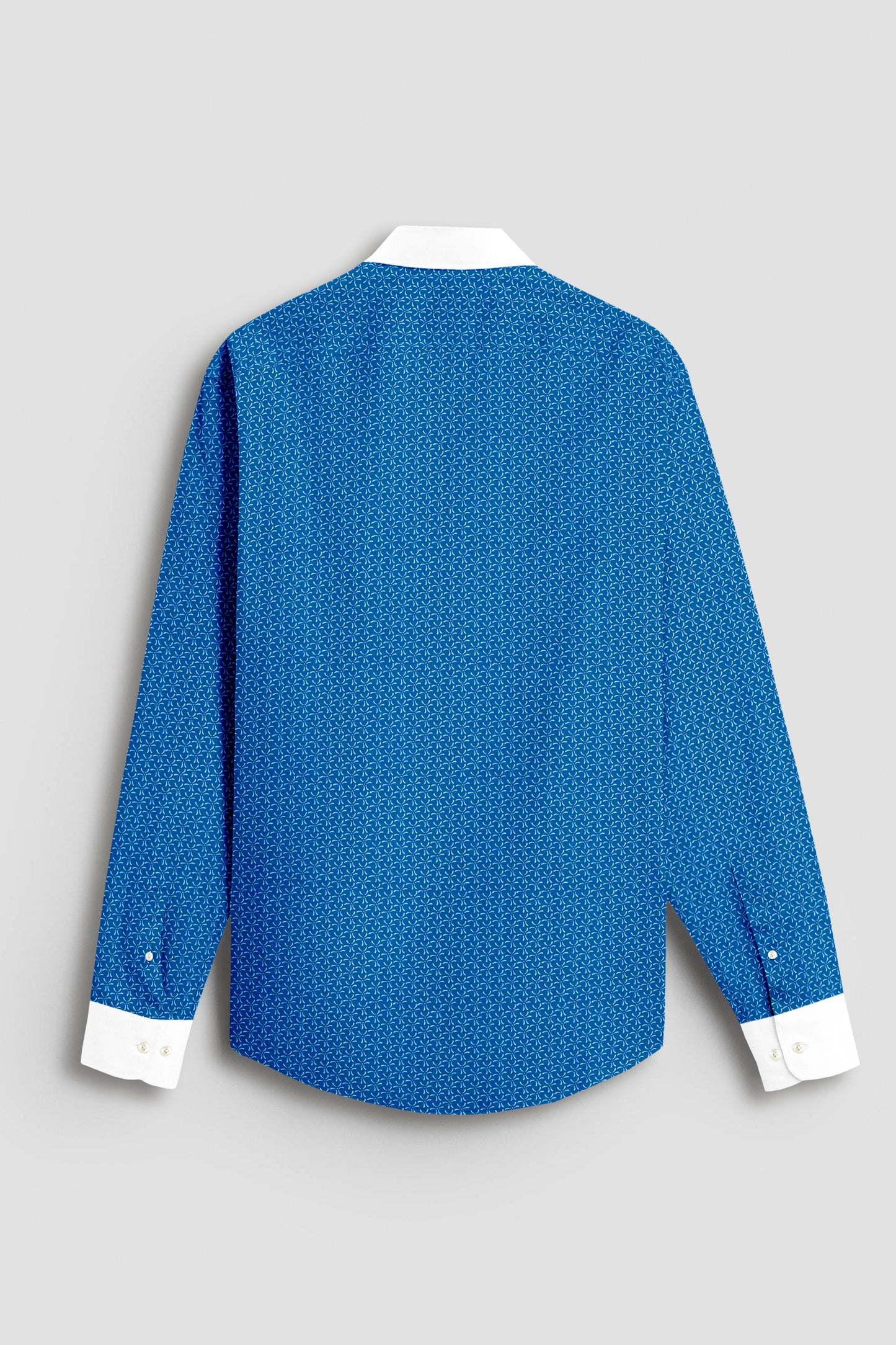 Federal Blue and White Chamomile Flower Printed Designer Cotton Shirt