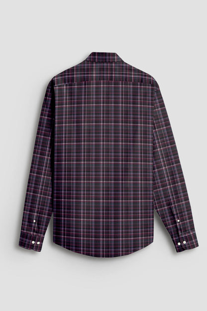Caviar Black with Crystal Gray and Zinfandel Red Checks 2 Ply Giza Cotton Shirt