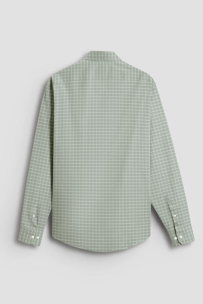 Avocado Green and Snow White Checks Cotton Shirt