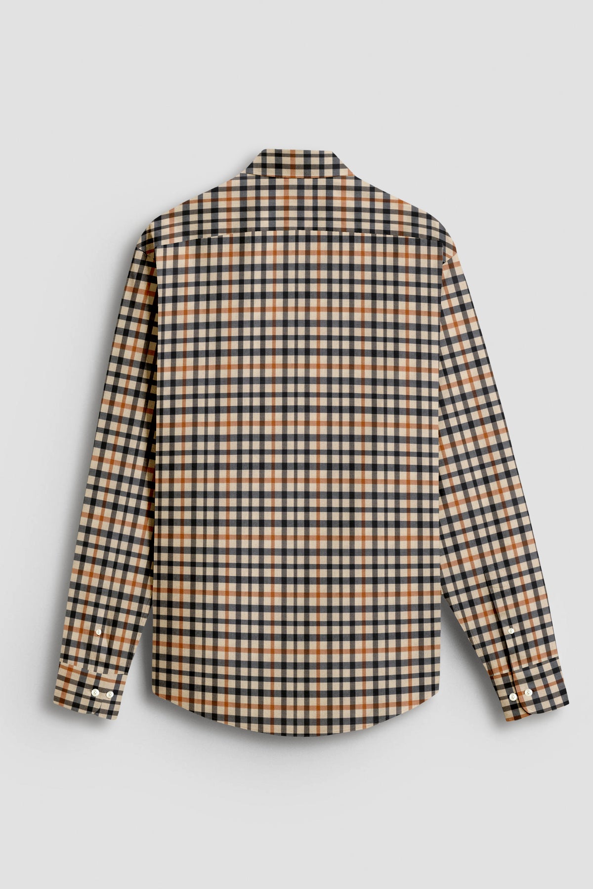 Cornhusk Cream with Black and Tangerine Orange Gun Club Checks 2 Ply Giza Cotton Shirt