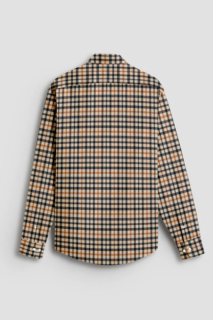 Cornhusk Cream with Black and Tangerine Orange Gun Club Checks 2 Ply Giza Cotton Shirt