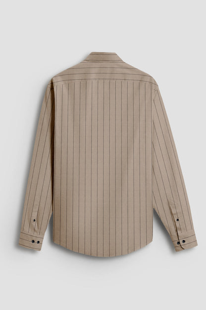 Seedpearl Beige and Raven Black Altered Broken Stripes Oxford Cotton Shirt