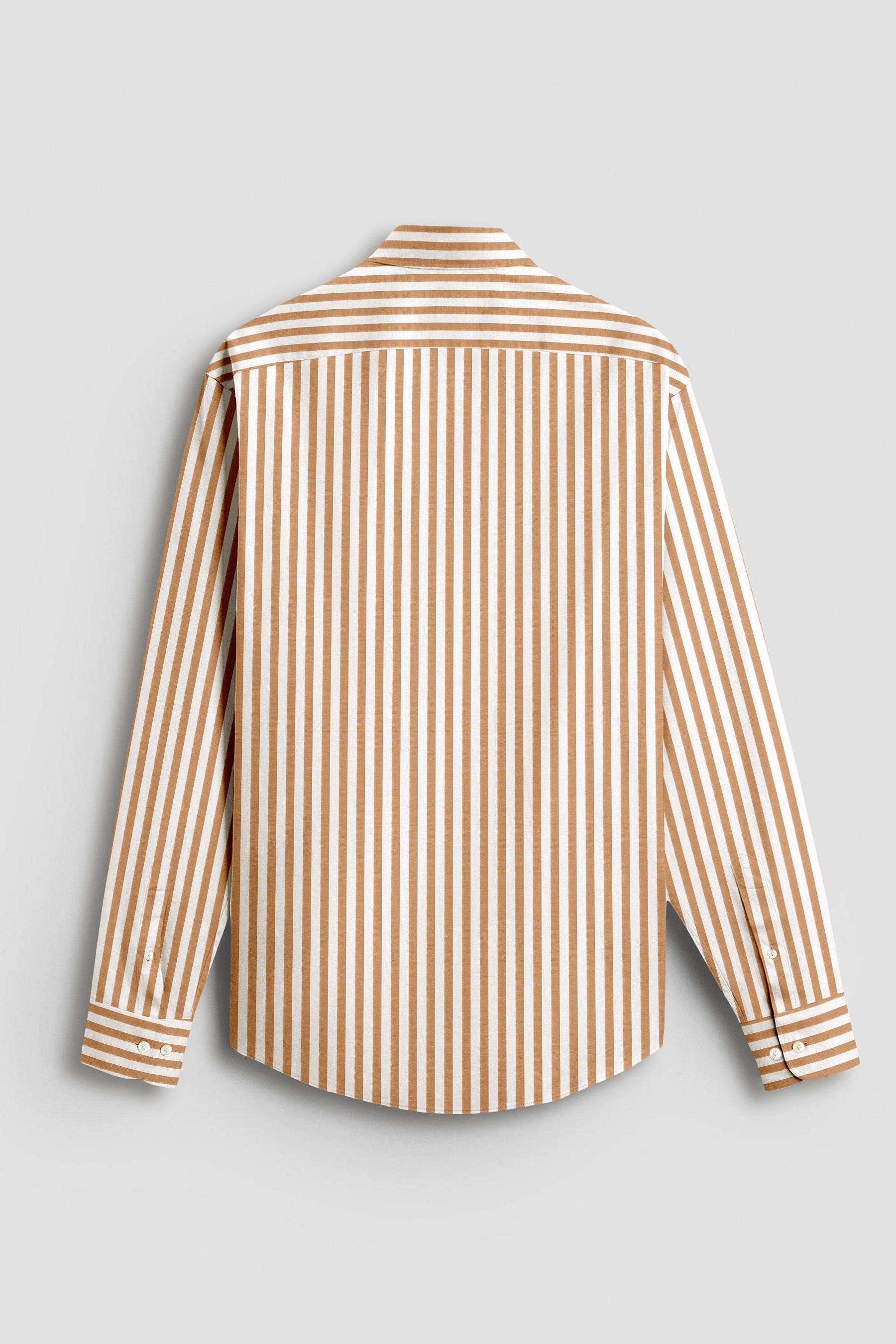 Wheat Brown and Milk White Stripes Oxford Structured Cotton Shirt