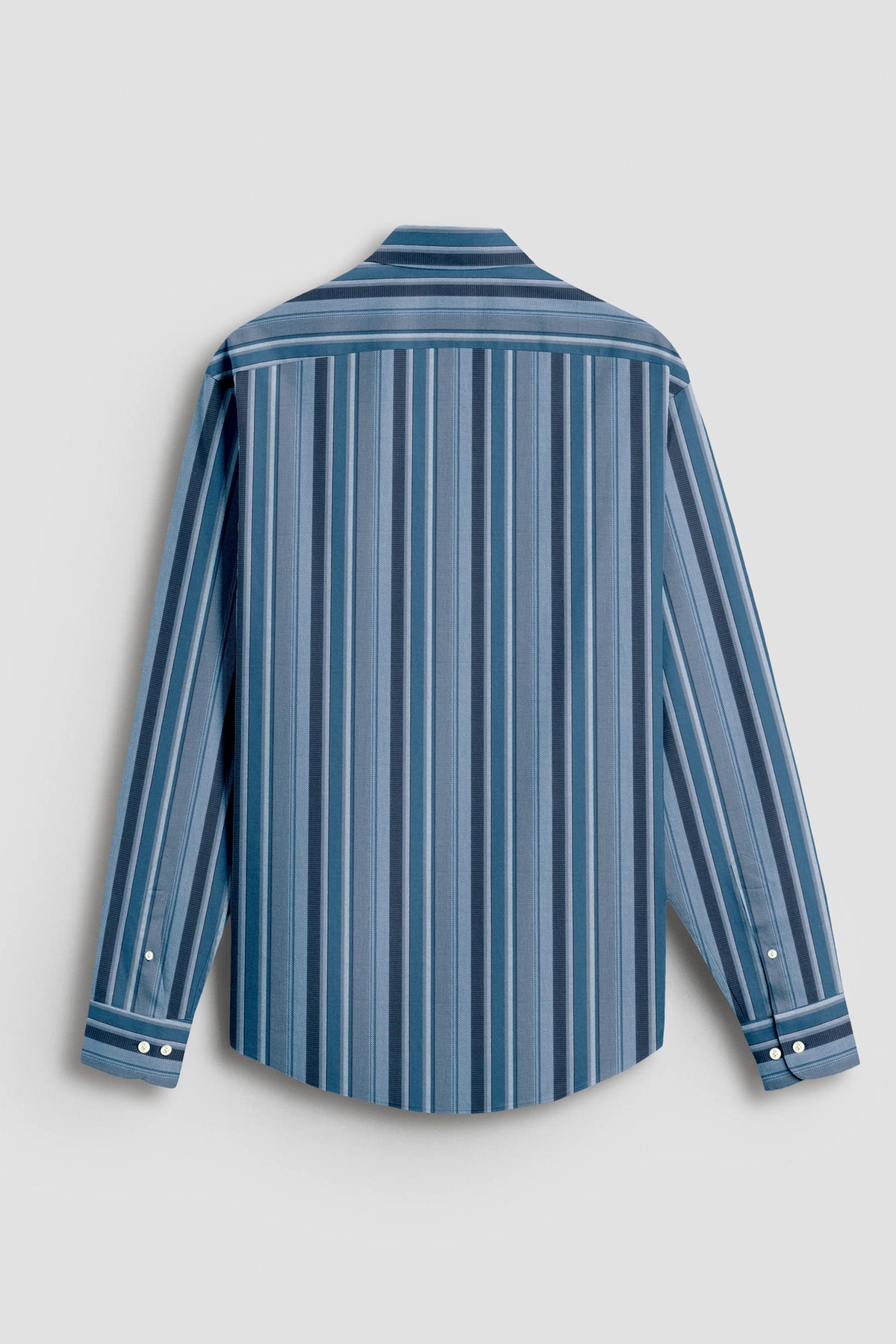 Faience Blue with Silver gray and Riviera Blue Stripes Cotton Shirt