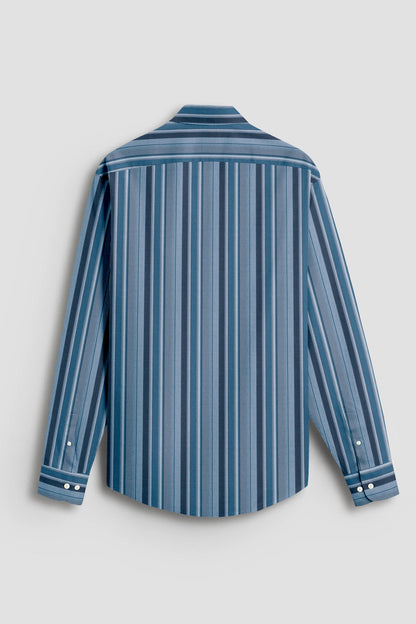 Faience Blue with Silver gray and Riviera Blue Stripes Cotton Shirt