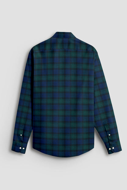 Ink Blue with Castleton Green and Black Multicolored Tartan Checks Premium Cotton Shirt