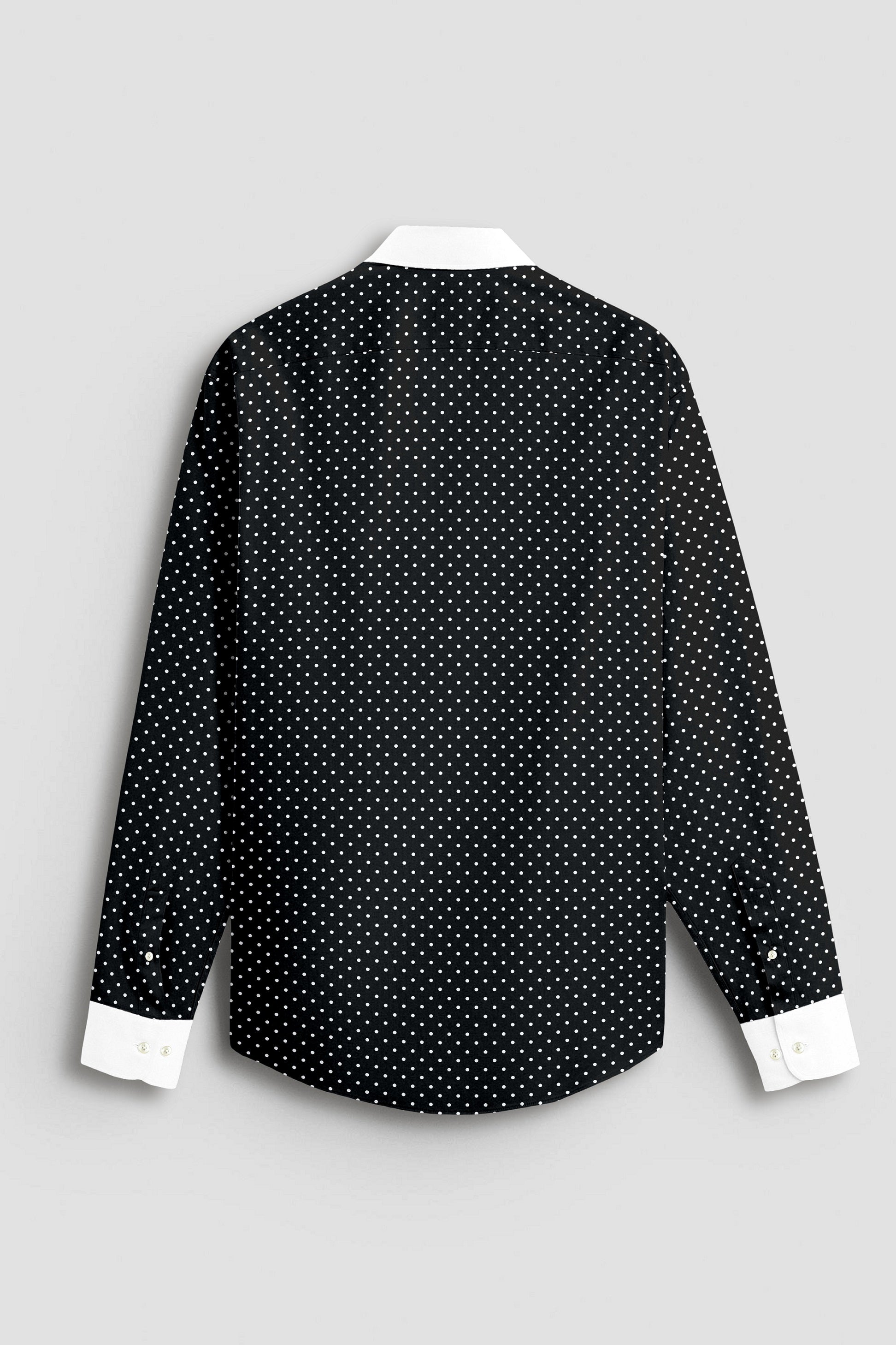 Carbon Black and White Polka Dots Printed Designer Cotton Shirt