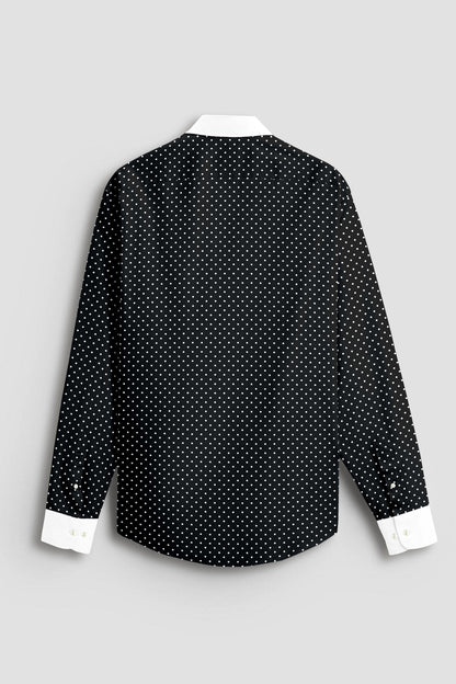Carbon Black and White Polka Dots Printed Designer Cotton Shirt