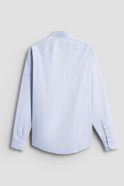 White with Mazarine Blue Stripes Cotton Shirt