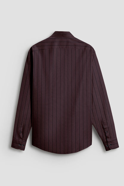 Claret Wine and Raven Black Pinstripes Oxford Cotton Shirt