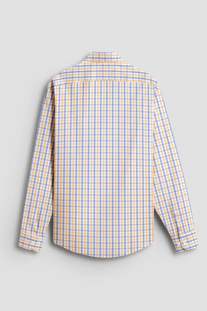 White with Buttercup Yellow and Lichen Blue Checks Premium Cotton Shirt
