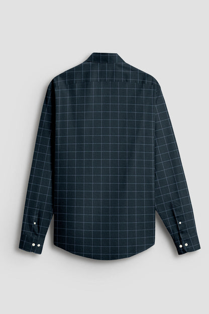 Medieval Blue with Storm Green and Arona Gray Altered Broken Windowpane Checks 2 ply Giza Cotton Shirt