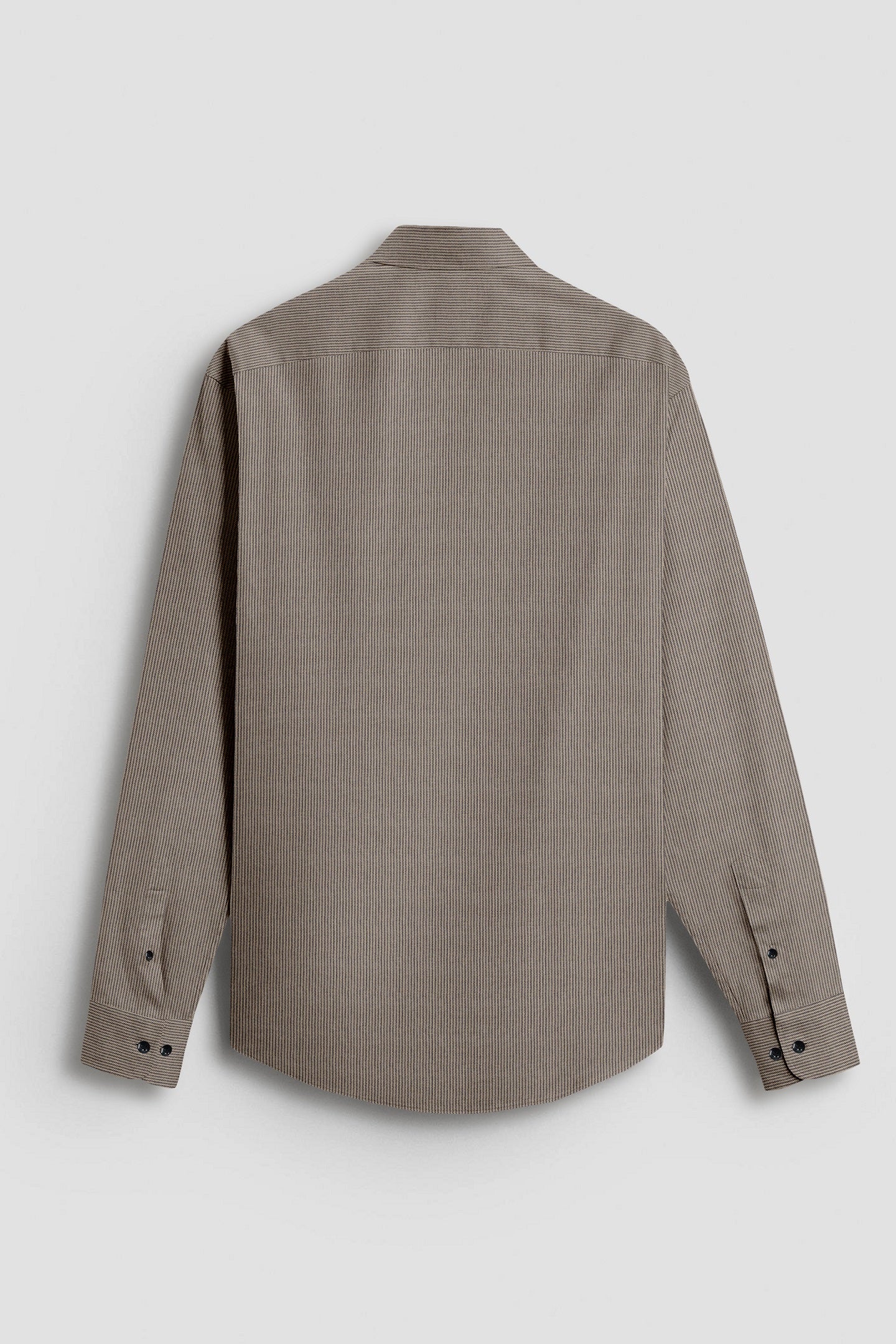 Parsnip Beige and Coal Black Herringbone Stripes Oxford Cotton Shirt