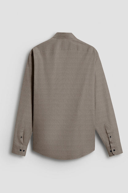 Parsnip Beige and Coal Black Herringbone Stripes Oxford Cotton Shirt