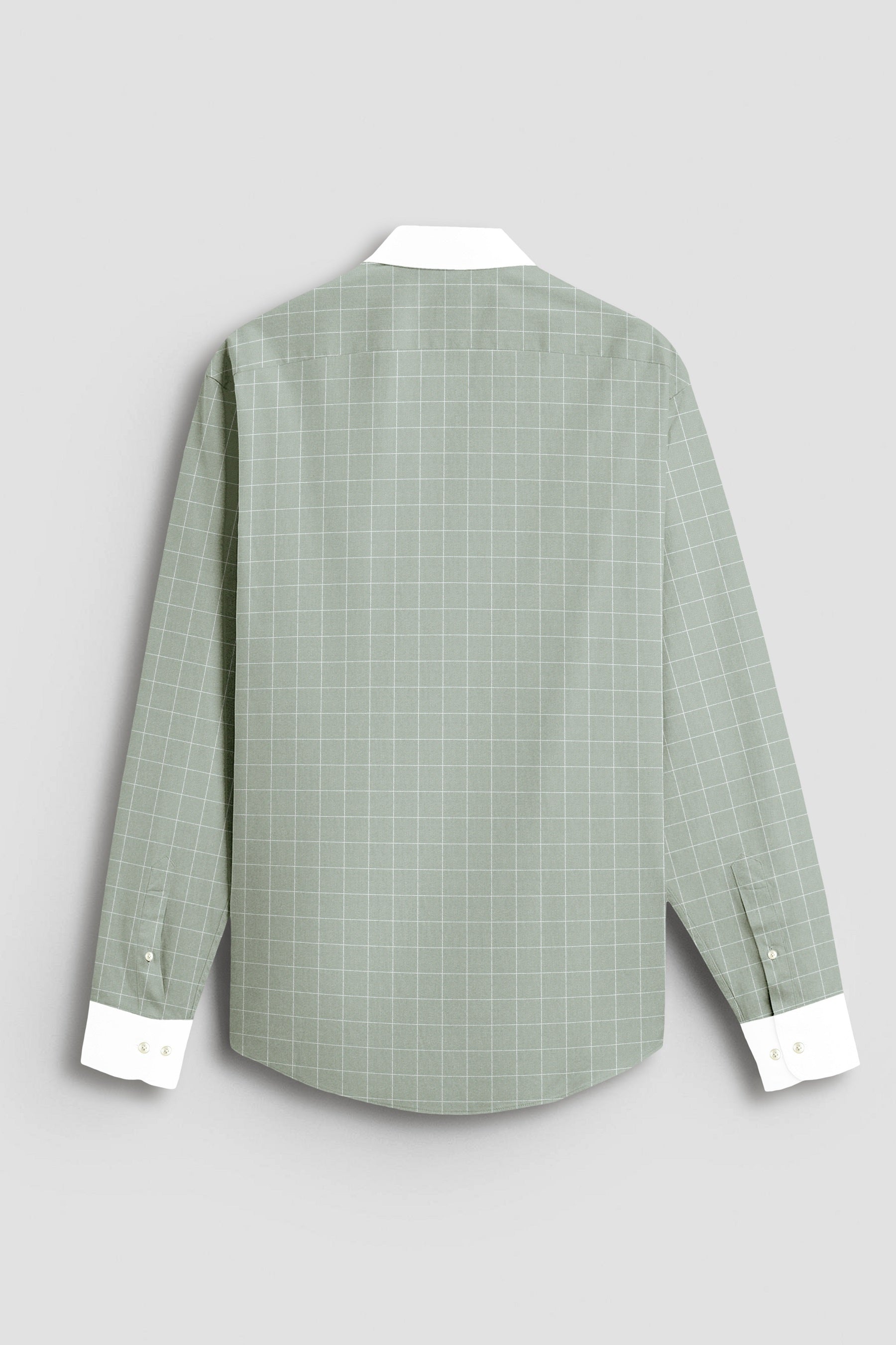 Pistachio Green and Salt White Graph Checks Designer Cotton Shirt