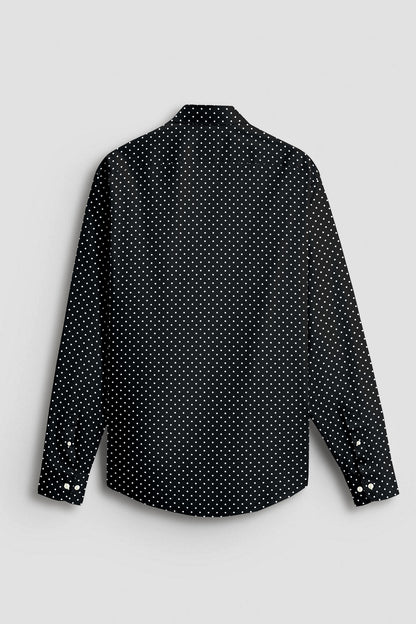 Carbon Black and White Polka Dots Printed Cotton Shirt