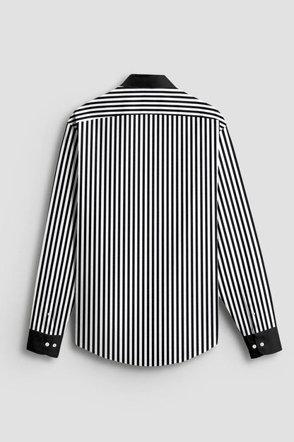 Jet Black and White Candy Stripes Designer Cotton Shirt