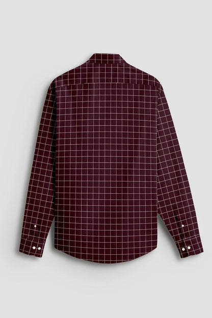 Aubergine Maroon and Salt White Graph Checks Cotton Shirt