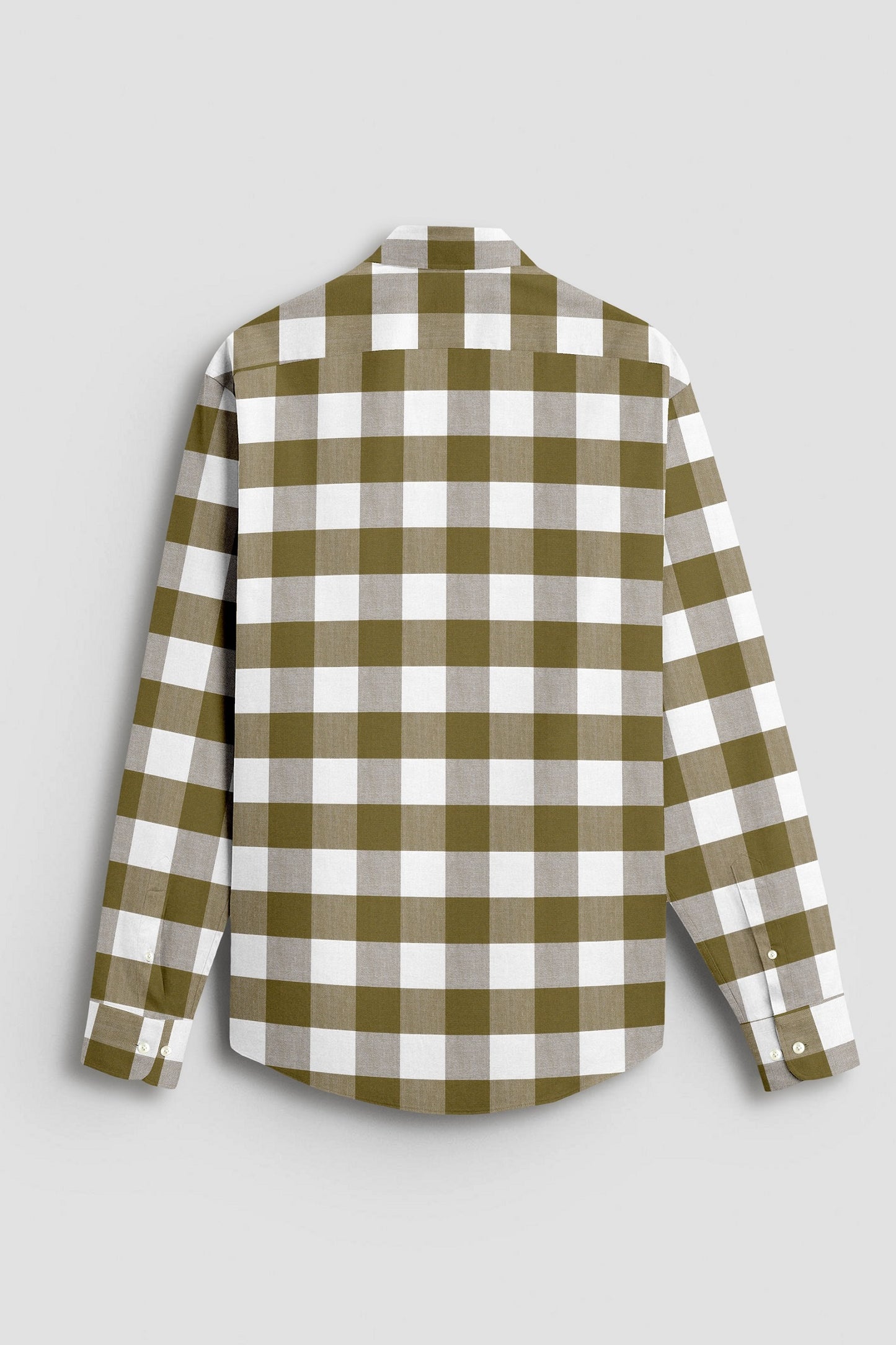 White and Ecru Olive Green Buffalo Checks Cotton Shirt