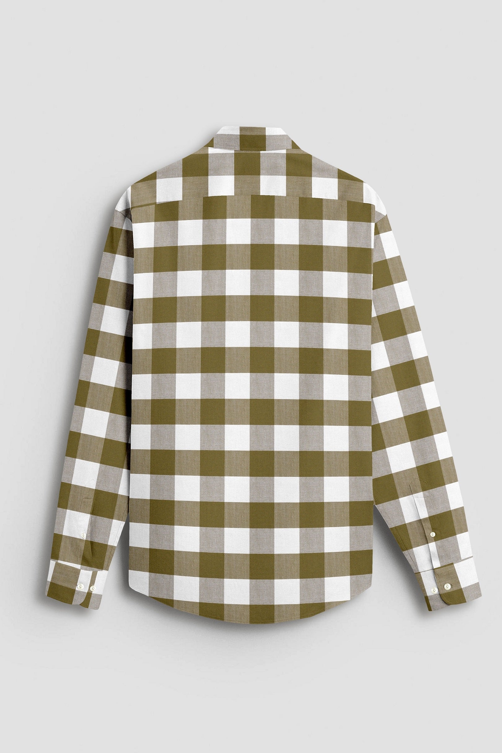 White and Ecru Olive Green Buffalo Checks Cotton Shirt