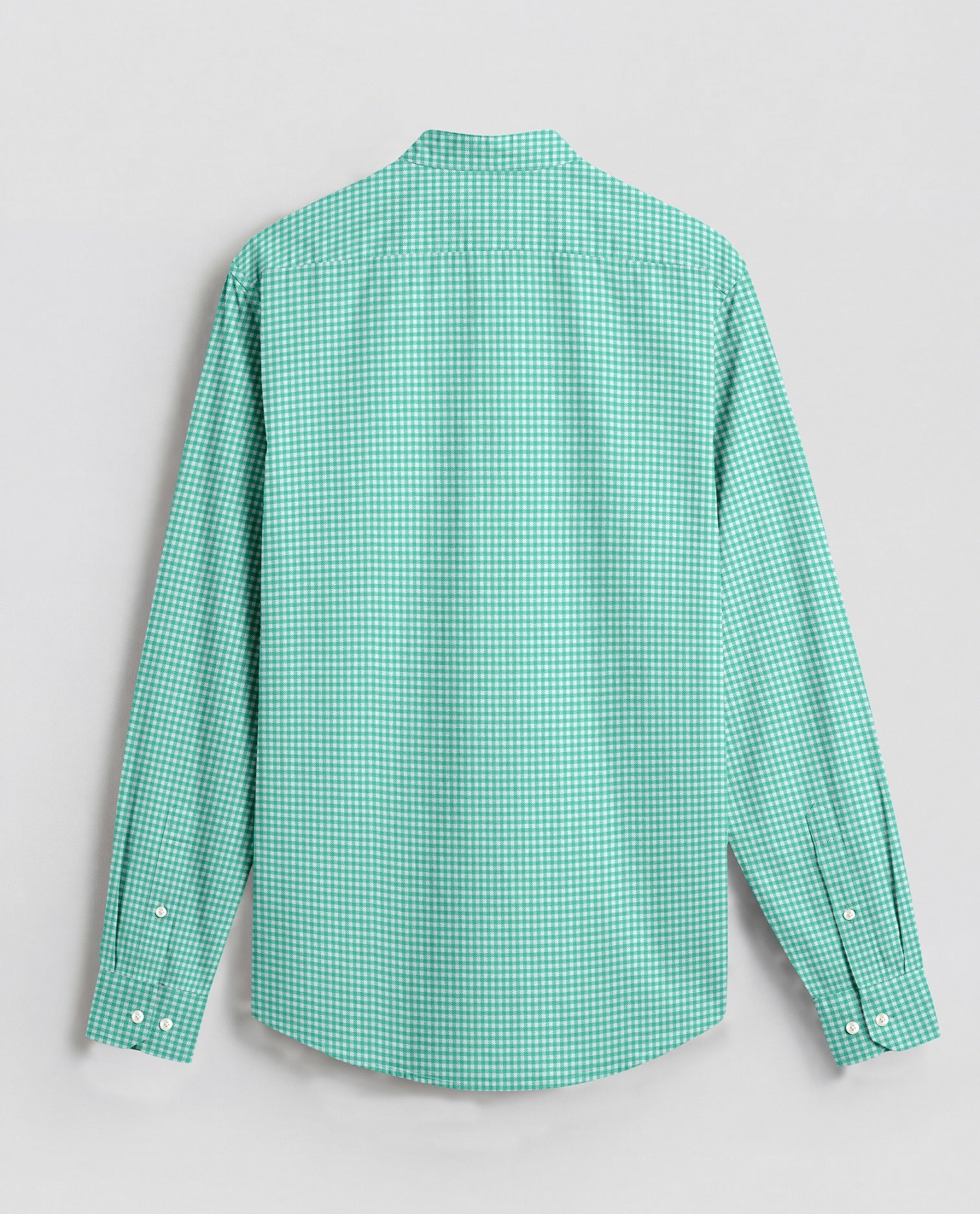 White and Aruba Blue Gingham Checks Mandarin collar Cotton Shirt