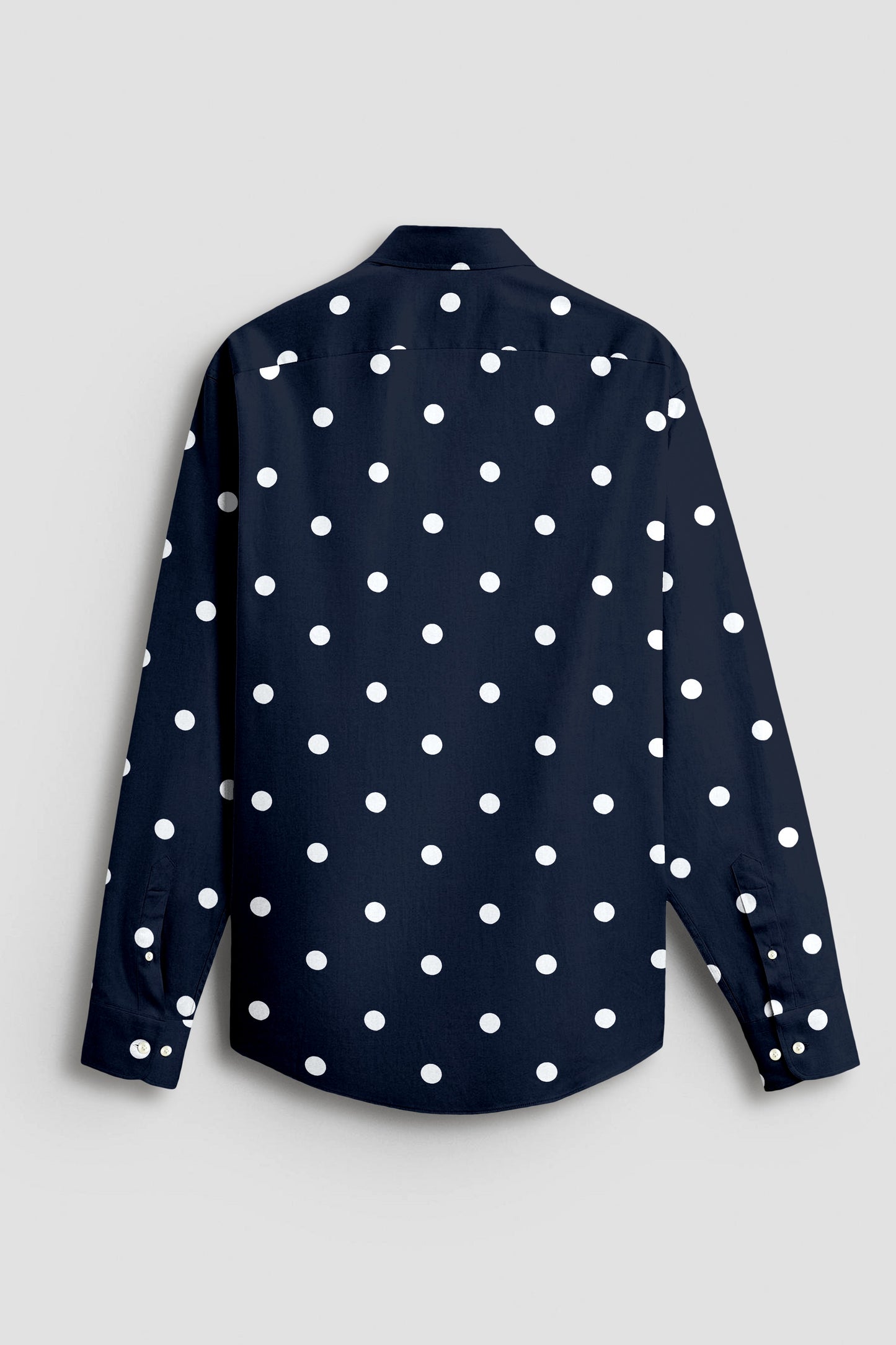 Moonlit Blue and Silk White Polka Dots Printed Cotton Shirt
