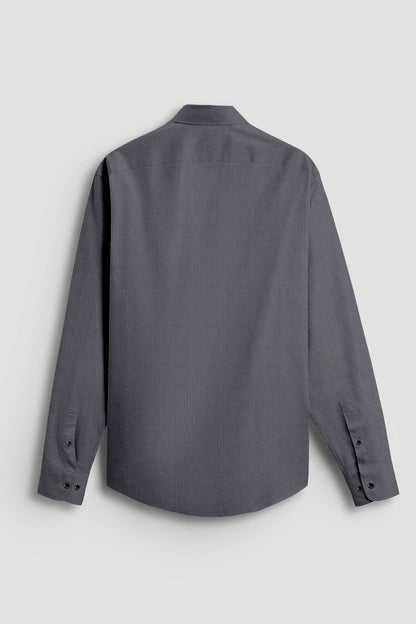 Pigeon Gray and Coal Black Herringbone Stripes Oxford Cotton Shirt