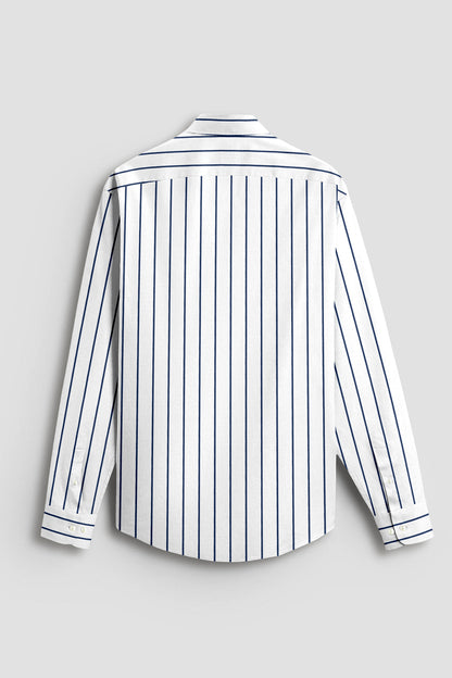 Milk White and Lapis Blue Stripes Cotton Shirt