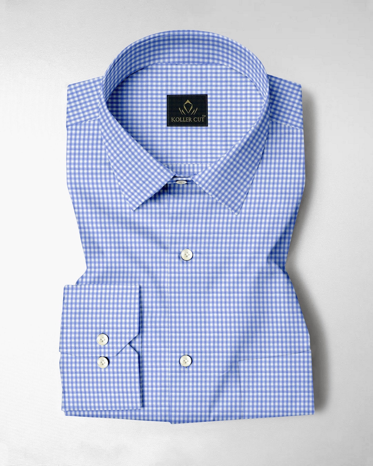 Neptune Blue and White Gingham Checks Cotton Shirt