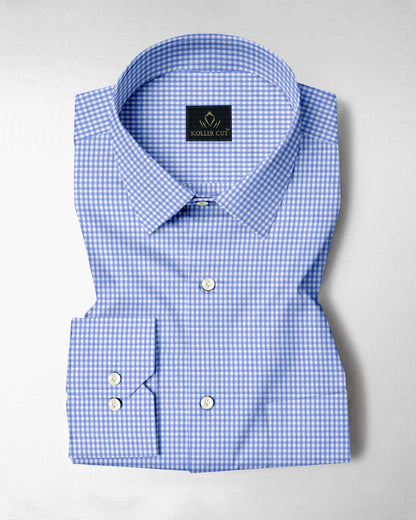 Neptune Blue and White Gingham Checks Cotton Shirt