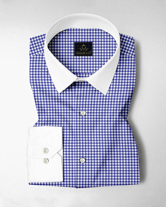 White and Amparo Blue Gingham Checks Designer Cotton Shirt
