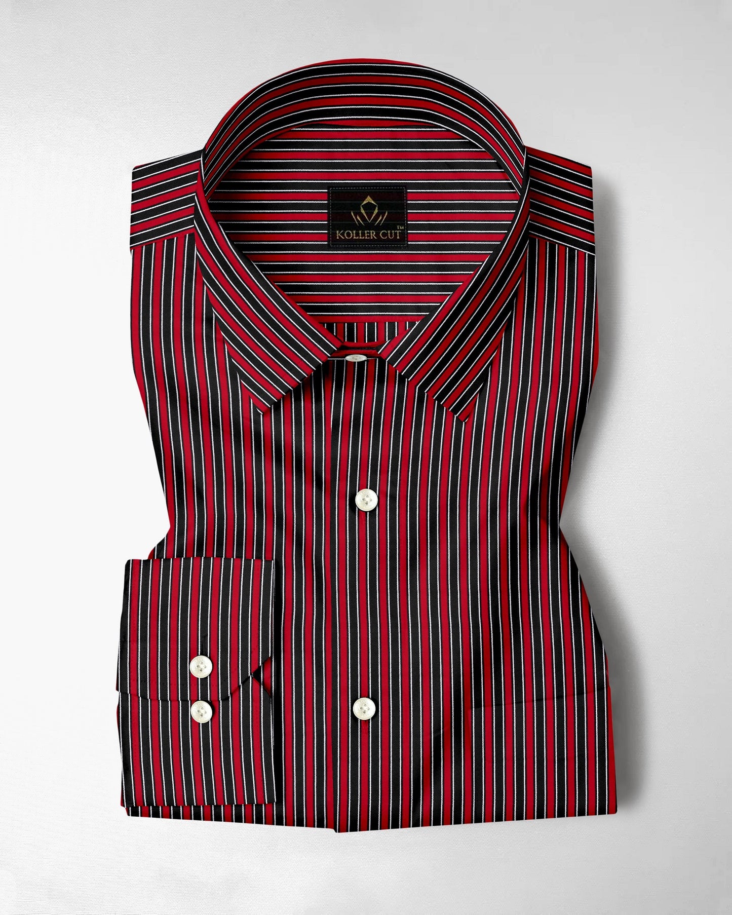 Fiery Red and Jade Black Regimental Stripes Cotton Shirt