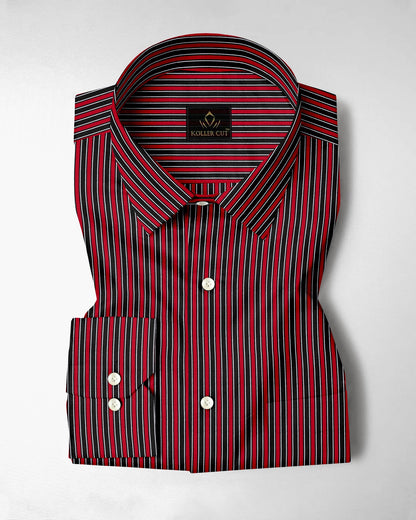 Fiery Red and Jade Black Regimental Stripes Cotton Shirt