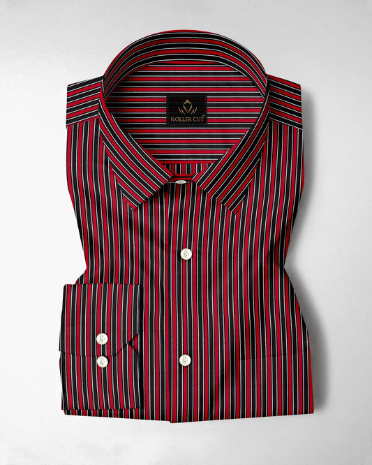 Fiery Red and Jade Black Regimental Stripes Cotton Shirt