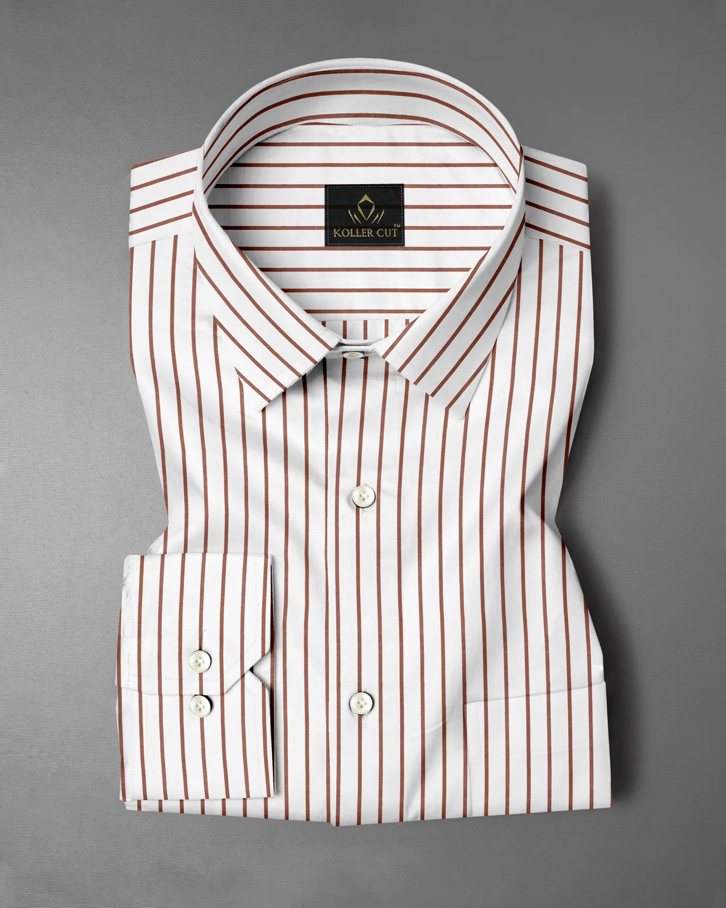 White and Copper Brown Stripes Cotton Shirt