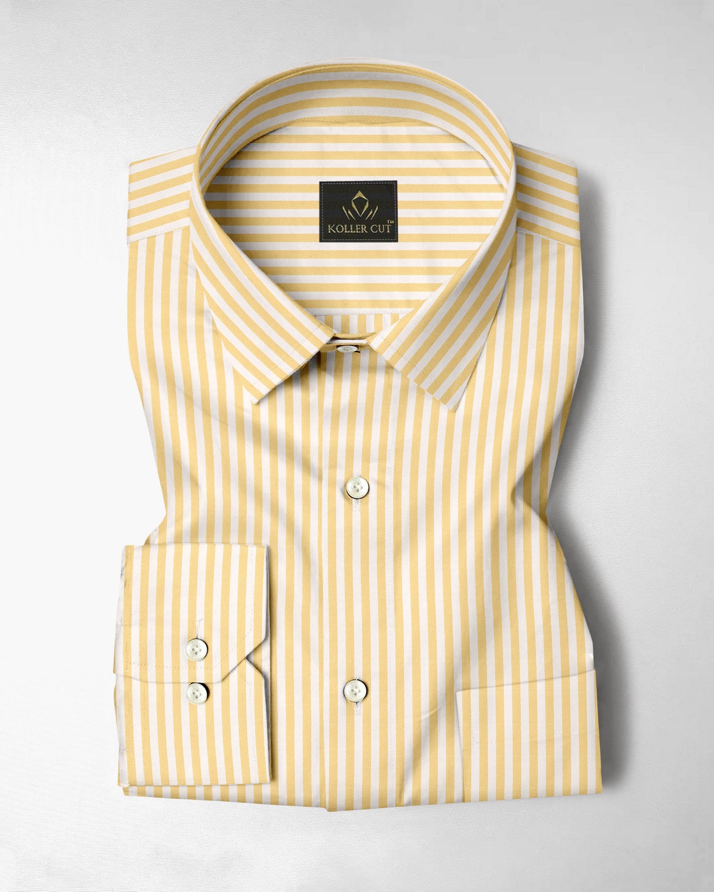 White and Cornsilk Yellow Candy Stripes Oxford Cotton Shirt