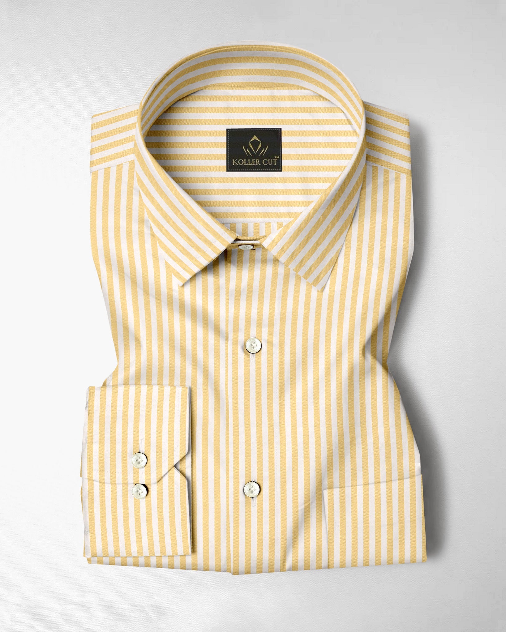 White and Cornsilk Yellow Candy Stripes Oxford Cotton Shirt