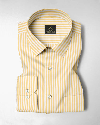 White and Cornsilk Yellow Candy Stripes Oxford Cotton Shirt
